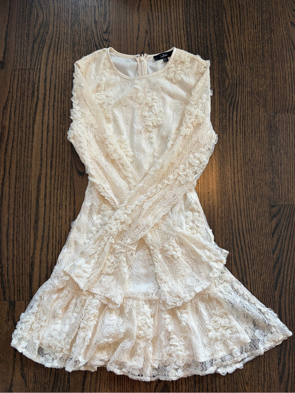 Lulu's Cream Long-Sleeve Floral Lace Mini Dress